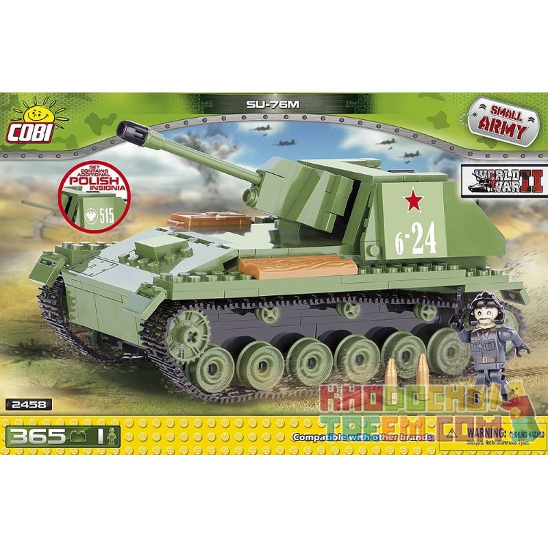 COBI 2458 non Lego PHÁO TỰ HÀNH SU-76 CỦA LIÊN XÔ bộ đồ chơi xếp lắp ráp ghép mô hình Military Army SU-76M SOVIET SELF-PROPELLED GUN Quân Sự Bộ Đội 365 khối