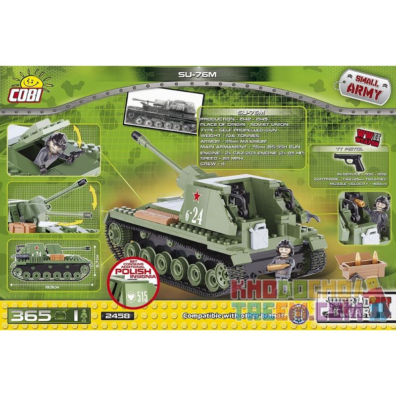 COBI 2458 non  PHÁO TỰ HÀNH SU-76 CỦA LIÊN XÔ bộ đồ chơi xếp lắp ráp ghép mô hình Military Army SU-76M SOVIET SELF-PROPELLED GUN Quân Sự Bộ Đội 365 khối