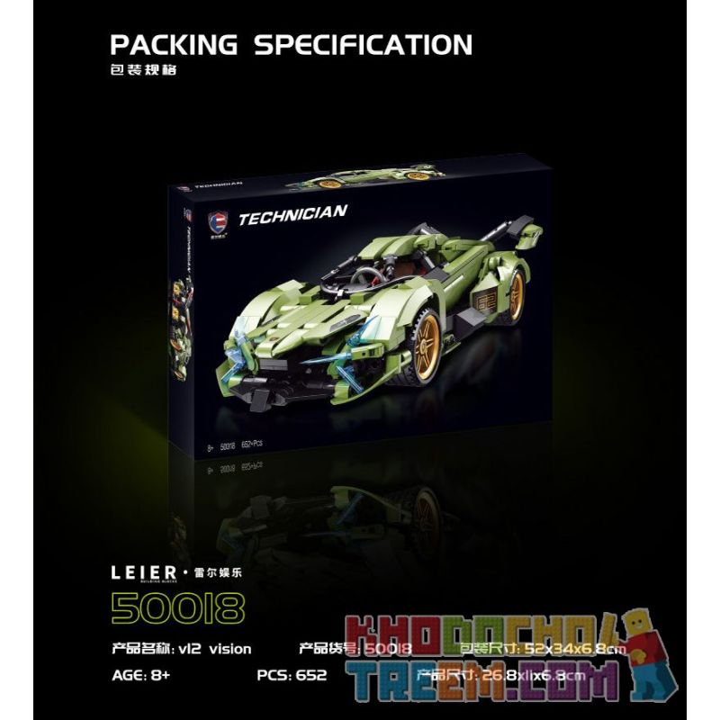 SHENZHEN RAEL ENTERTAINMENT 50018 non  LAMBORGHINI V12 VISION GT CONCEPT XE bộ đồ chơi xếp lắp ráp ghép mô hình Speed Champions Racing Cars IAN LAMBORGHINI V12 VISION Đua Xe Công Thức 652 khối