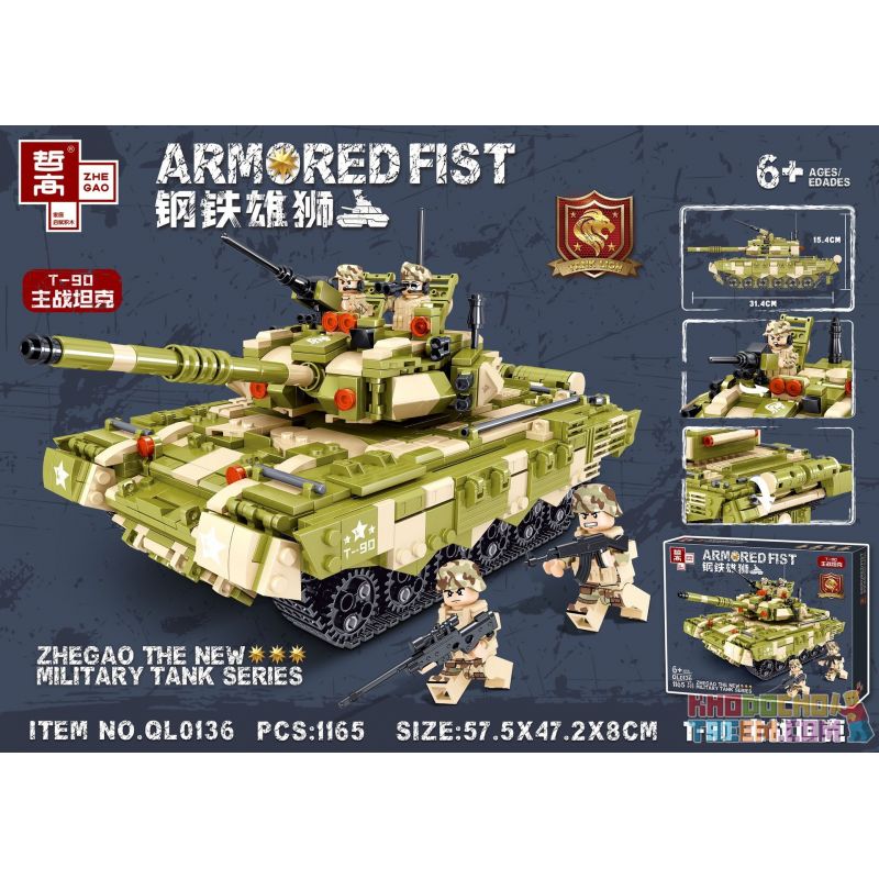 ZHEGAO QL0136 0136 non Lego XE TĂNG CHIẾN ĐẤU CHỦ LỰC T-90 bộ đồ chơi xếp lắp ráp ghép mô hình Military Army ARMORED FIST T-90 TANK Quân Sự Bộ Đội 1165 khối