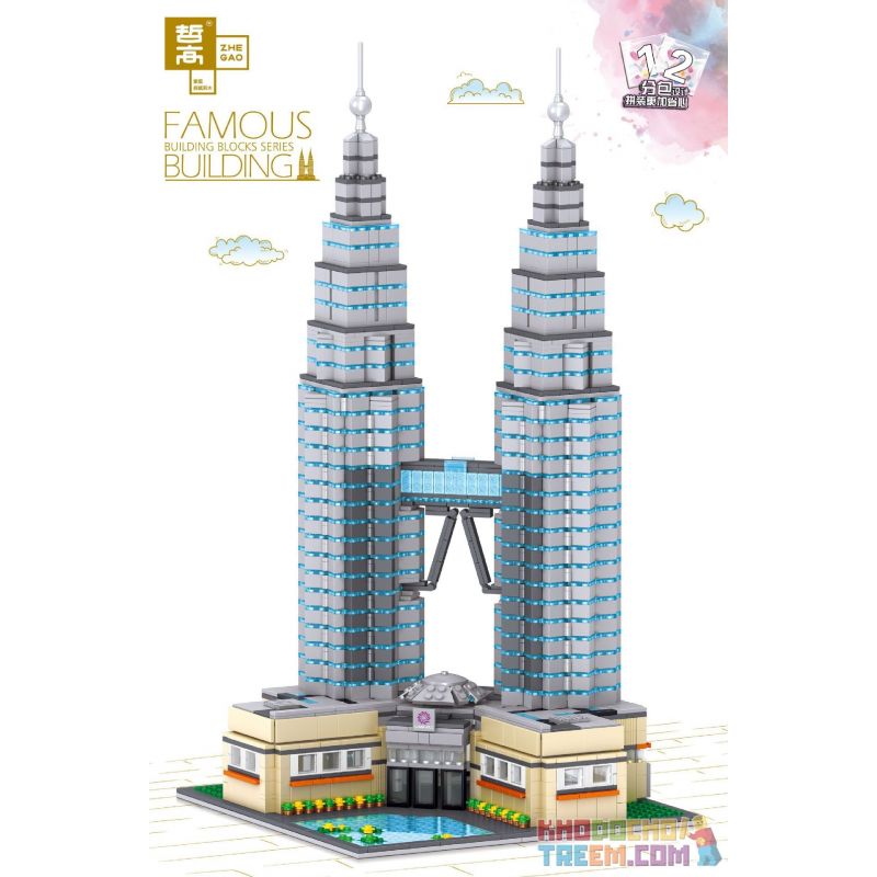 ZHEGAO QL0965 0965 non Lego THÁP ĐÔI PETRONAS Ở KUALA LUMPUR MALAYSIA bộ đồ chơi xếp lắp ráp ghép mô hình Architecture FAMOUS BUILDING Công Trình Kiến Trúc 2521 khối