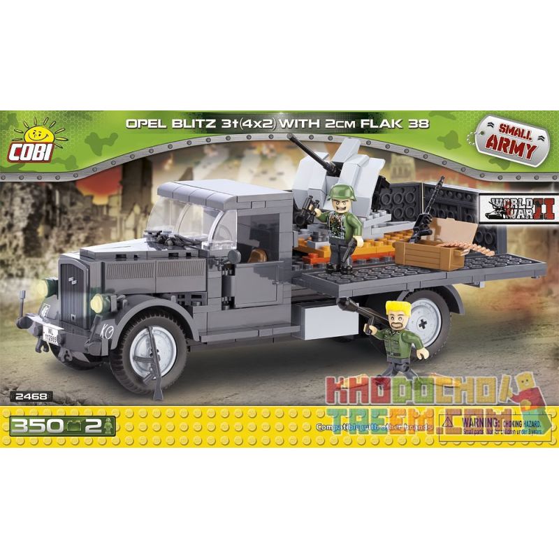 COBI 2468 non Lego XE TẢI HẠNG TRUNG OPEL LIGHTNING VÀ SÚNG PHÒNG KHÔNG KIỂU 38 bộ đồ chơi xếp lắp ráp ghép mô hình Military Army OPEL BLITZ 3T (4X2) WITH CM FLAK 38 Quân Sự Bộ Đội 350 khối