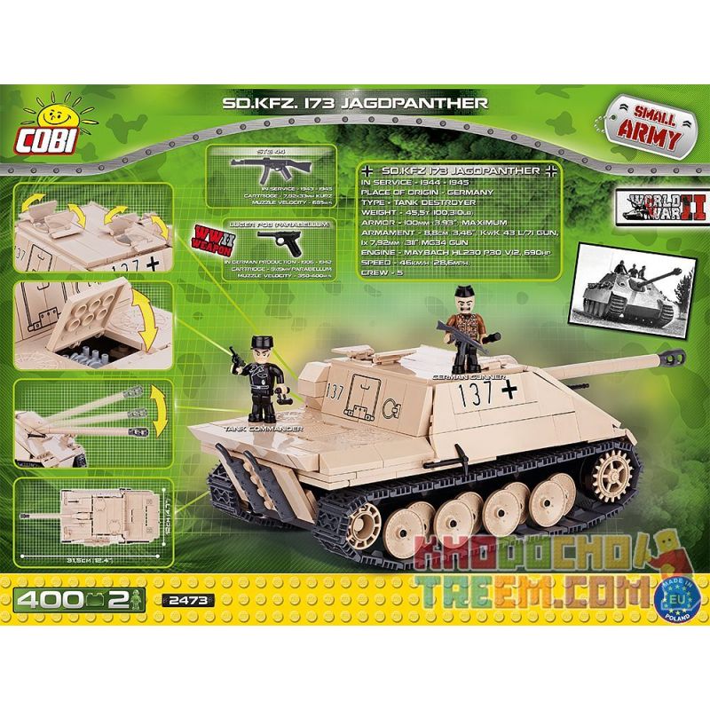 COBI 2473 non  PHÁO CHỐNG TĂNG TỰ HÀNH CHEETAH bộ đồ chơi xếp lắp ráp ghép mô hình Military Army SD.KFZ.173 JAGDPANTHER Quân Sự Bộ Đội 400 khối