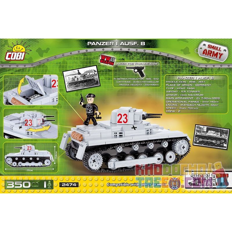 COBI 2474 non  XE TĂNG MỘT bộ đồ chơi xếp lắp ráp ghép mô hình Military Army PANZER I AUSF. B Quân Sự Bộ Đội 350 khối