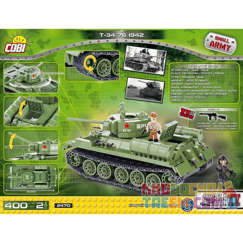 COBI 2470 non  KIỂU T-34 76 1942 bộ đồ chơi xếp lắp ráp ghép mô hình Military Army T-34/76 1942 Quân Sự Bộ Đội 400 khối