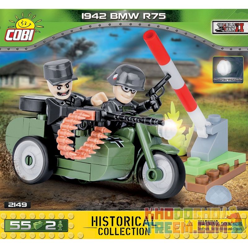 COBI 2149 non Lego MÔ TÔ QUÂN SỰ BMW R75 MẪU 1942 bộ đồ chơi xếp lắp ráp ghép mô hình Military Army BMW R75 1942 Quân Sự Bộ Đội 55 khối