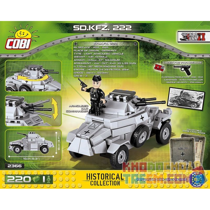 COBI 2366 non  XE TRINH SÁT BỌC THÉP HẠNG NHẸ SD.KFZ.222 bộ đồ chơi xếp lắp ráp ghép mô hình Military Army Quân Sự Bộ Đội 200 khối COBI 2366 non  XE TRINH SÁT BỌC THÉP HẠNG NHẸ SD.KFZ.222 bộ đồ chơi xếp lắp ráp ghép mô hình Military Army Quân Sự Bộ Đội 200 khối
