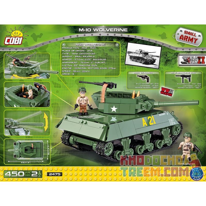 COBI 2475 non  PHÁO CHỐNG TĂNG M10 bộ đồ chơi xếp lắp ráp ghép mô hình Military Army M-10 WOLVERINE Quân Sự Bộ Đội 440 khối
