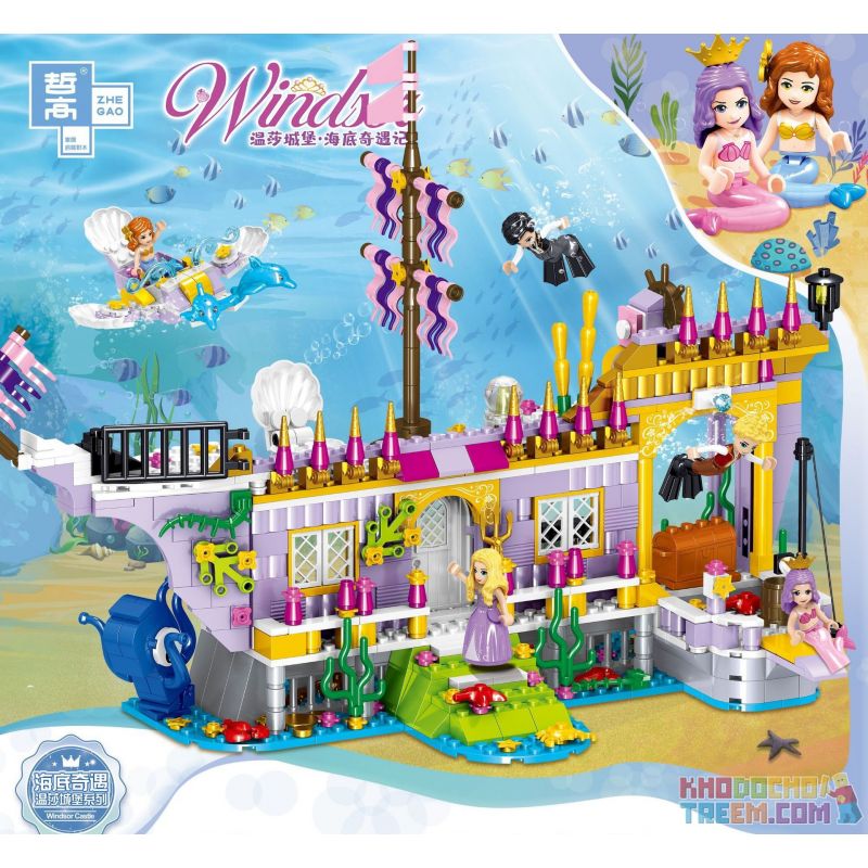 ZHEGAO QL1157 1157 non Lego PHÁO ĐÀI BIỂN SÂU CHỊ EM bộ đồ chơi xếp lắp ráp ghép mô hình Disney Princess WINDSOR CASTLE Công Chúa 736 khối