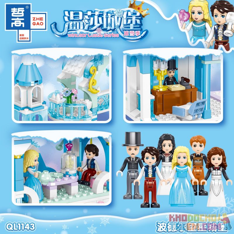 ZHEGAO QL1143 1143 non  LÂU ĐÀI PODEL bộ đồ chơi xếp lắp ráp ghép mô hình Disney Princess WINDSOR CASTLE Công Chúa 801 khối