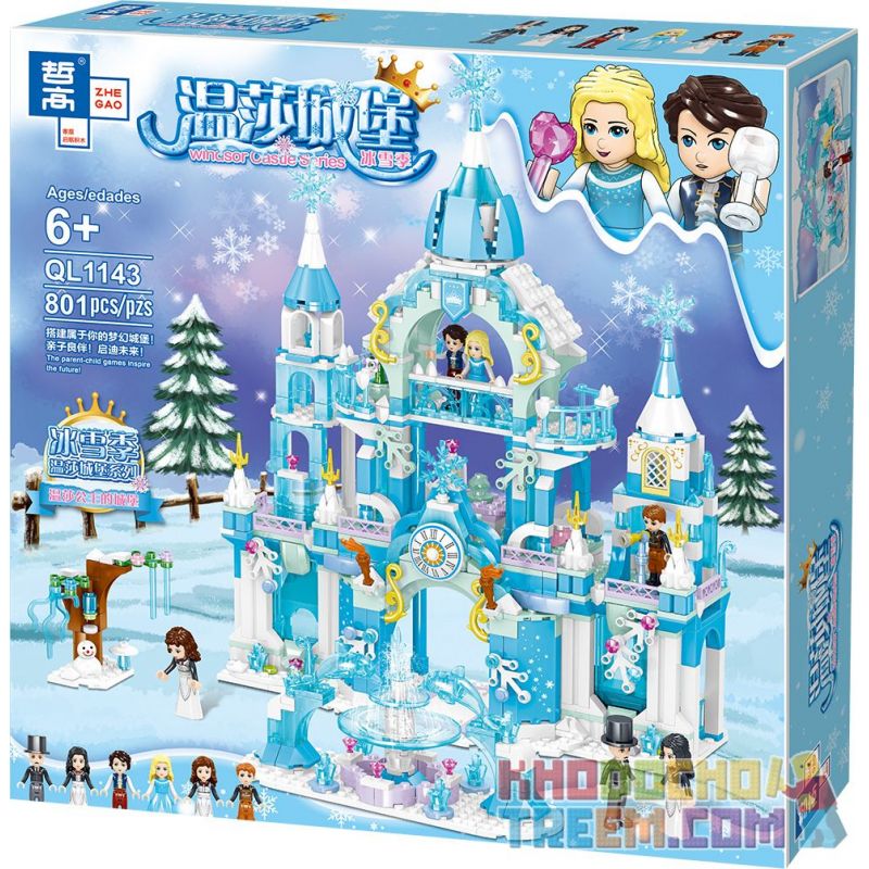 ZHEGAO QL1143 1143 non  LÂU ĐÀI PODEL bộ đồ chơi xếp lắp ráp ghép mô hình Disney Princess WINDSOR CASTLE Công Chúa 801 khối