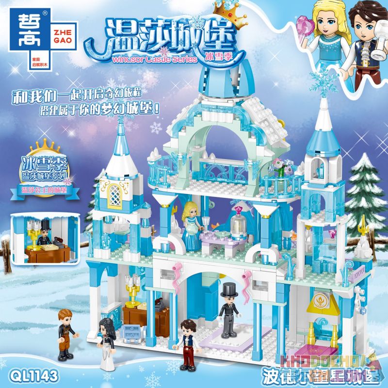 ZHEGAO QL1143 1143 non  LÂU ĐÀI PODEL bộ đồ chơi xếp lắp ráp ghép mô hình Disney Princess WINDSOR CASTLE Công Chúa 801 khối
