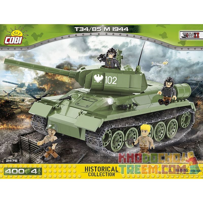 COBI 2476 non Lego XE TĂNG T-34 85 KIỂU 1944 bộ đồ chơi xếp lắp ráp ghép mô hình Military Army T-34/85 M 1944 Quân Sự Bộ Đội 400 khối