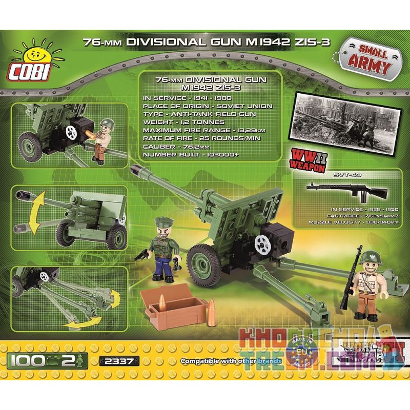 COBI 2337 non  PHÁO 76MM M1942 ZIS-3 bộ đồ chơi xếp lắp ráp ghép mô hình Military Army 76 MM DIVISIONAL GUN 1942 ZIS-3 Quân Sự Bộ Đội 100 khối