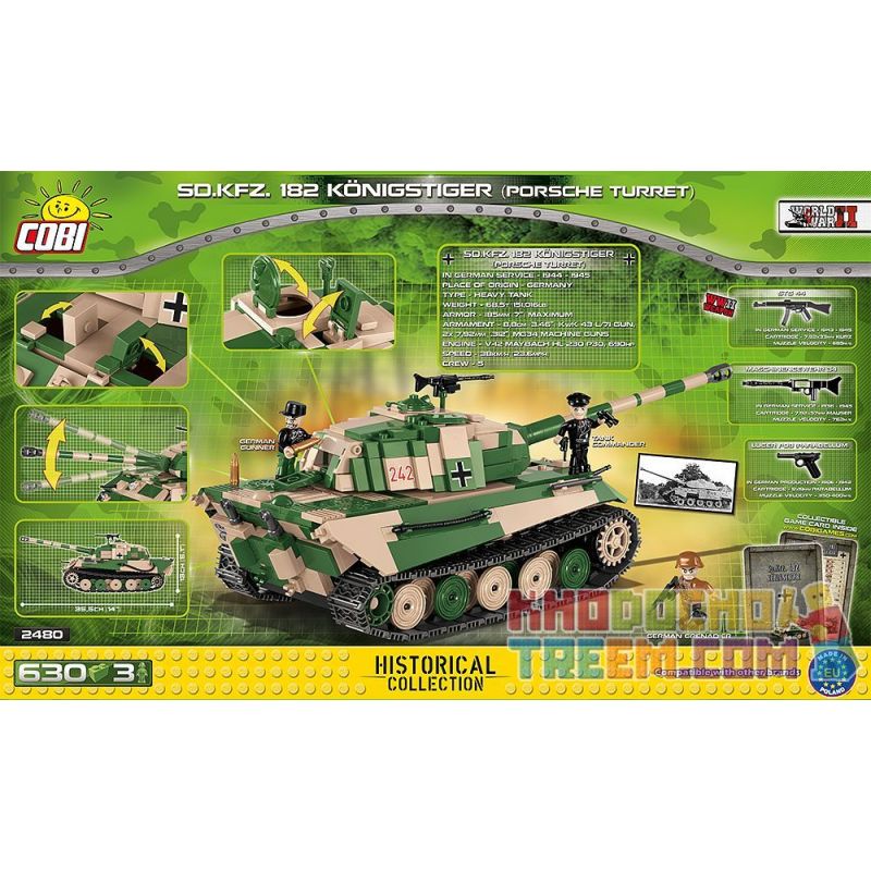 COBI 2480 2480A non  XE TĂNG TIGER II (XE SỐ 6 LOẠI B) (THÁP PHÁO CỦA PORSCHE) bộ đồ chơi xếp lắp ráp ghép mô hình Military Army TIGER II PZ.KPFW. VI B „KÖNIGSTIGER” (PORSCHE TURRET) Quân Sự Bộ Đội 630 khối COBI 2480 2480A non  XE TĂNG TIGER II (XE SỐ 6 LOẠI B) (THÁP PHÁO CỦA PORSCHE) bộ đồ chơi xếp lắp ráp ghép mô hình Military Army TIGER II PZ.KPFW. VI B „KÖNIGSTIGER” (PORSCHE TURRET) Quân Sự Bộ Đội 630 khối