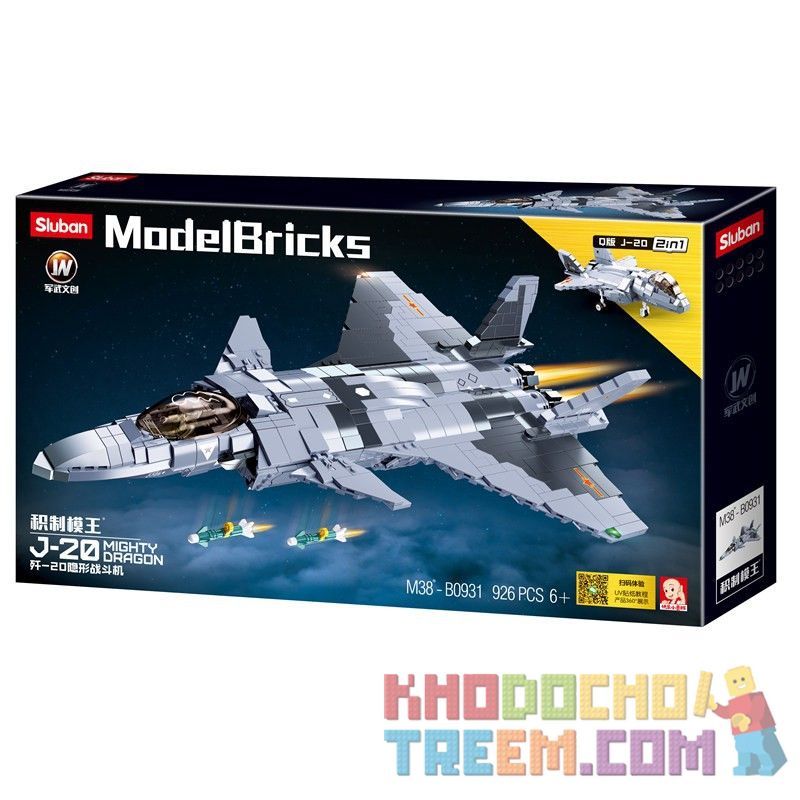 SLUBAN M38-B0931 B0931 0931 M38B0931 38-B0931 non  MÁY BAY CHIẾN ĐẤU TÀNG HÌNH J-20 bộ đồ chơi xếp lắp ráp ghép mô hình Military Army J-20 MIGHTY DRAGON Quân Sự Bộ Đội 926 khối