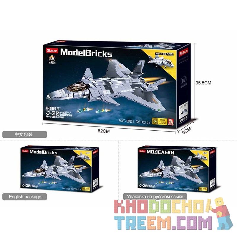 SLUBAN M38-B0931 B0931 0931 M38B0931 38-B0931 non  MÁY BAY CHIẾN ĐẤU TÀNG HÌNH J-20 bộ đồ chơi xếp lắp ráp ghép mô hình Military Army J-20 MIGHTY DRAGON Quân Sự Bộ Đội 926 khối