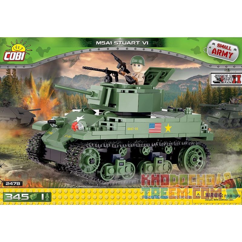 COBI 2478 non Lego XE TĂNG M5A1 STUART bộ đồ chơi xếp lắp ráp ghép mô hình Military Army M5A1 STUART VI Quân Sự Bộ Đội 345 khối