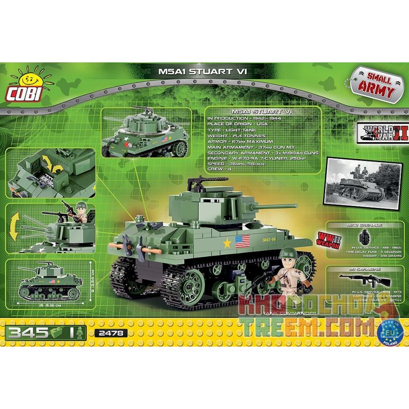 COBI 2478 non  XE TĂNG M5A1 STUART bộ đồ chơi xếp lắp ráp ghép mô hình Military Army M5A1 STUART VI Quân Sự Bộ Đội 345 khối COBI 2478 non  XE TĂNG M5A1 STUART bộ đồ chơi xếp lắp ráp ghép mô hình Military Army M5A1 STUART VI Quân Sự Bộ Đội 345 khối