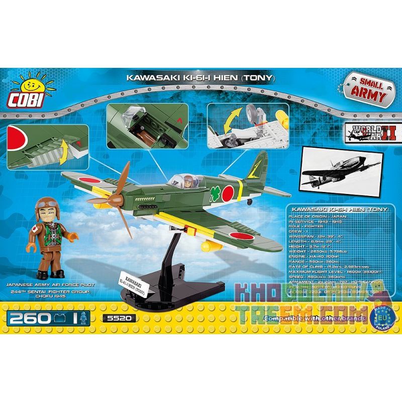 COBI 5520 non  MÁY BAY CHIẾN ĐẤU bộ đồ chơi xếp lắp ráp ghép mô hình Military Army KAWASAKI KI-61-I HIEN (TONY) Quân Sự Bộ Đội 260 khối