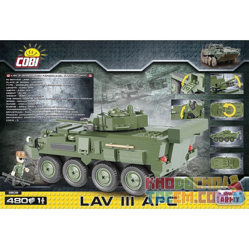 COBI 2609 non  XE BỌC THÉP LAV-3 bộ đồ chơi xếp lắp ráp ghép mô hình Military Army LAV III APC Quân Sự Bộ Đội 480 khối