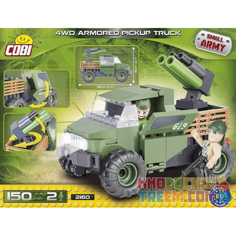 COBI 2160 non  XE BÁN TẢI BỌC THÉP 4 WD bộ đồ chơi xếp lắp ráp ghép mô hình Military Army 4 WD ARMORED PICKUP TRUCK Quân Sự Bộ Đội 150 khối