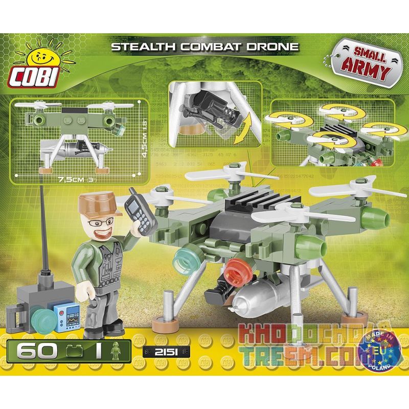COBI 2151 non  MÁY BAY KHÔNG NGƯỜI LÁI CHIẾN ĐẤU TÀNG HÌNH bộ đồ chơi xếp lắp ráp ghép mô hình Military Army STEALTH COMBAT DRONE Quân Sự Bộ Đội 60 khối