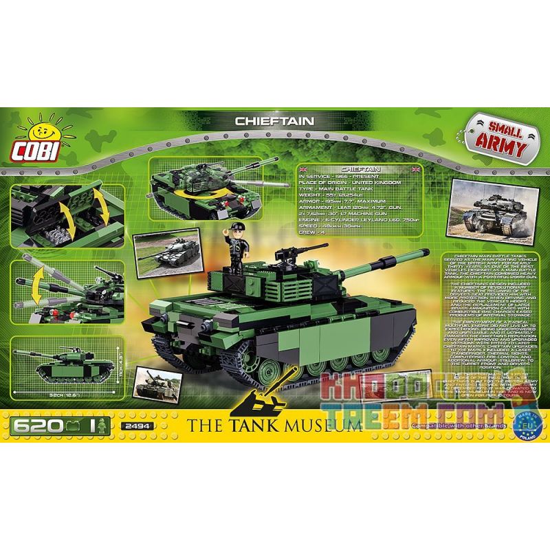 COBI 2494 non  XE TĂNG TRƯỞNG bộ đồ chơi xếp lắp ráp ghép mô hình Military Army CHIEFTAIN Quân Sự Bộ Đội 620 khối