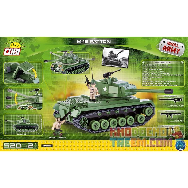 COBI 2488 non  XE TĂNG M46 PATTON bộ đồ chơi xếp lắp ráp ghép mô hình Military Army Quân Sự Bộ Đội 520 khối