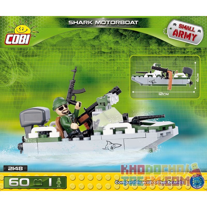 COBI 2148 non  MÔ TÔ NƯỚC CÁ MẬP bộ đồ chơi xếp lắp ráp ghép mô hình Military Army SHARK MOTORBOAT Quân Sự Bộ Đội 60 khối