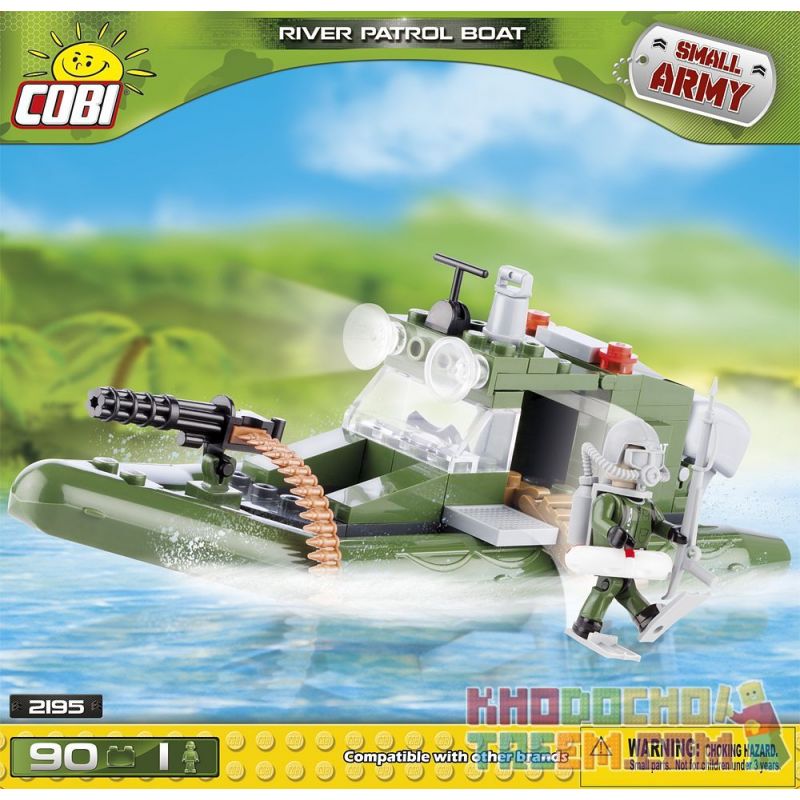 COBI 2195 non Lego THUYỀN TUẦN TRA SÔNG bộ đồ chơi xếp lắp ráp ghép mô hình Military Army RIVER PATROL BOAT Quân Sự Bộ Đội 90 khối
