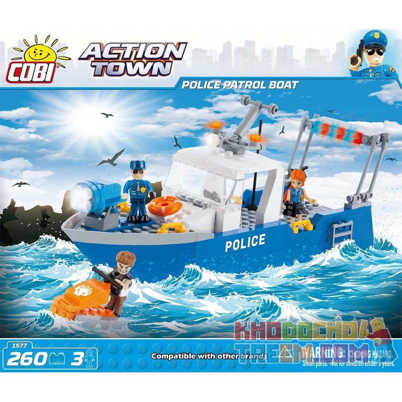 COBI 1577 Xếp hình kiểu Lego CITY Police Patrol Boat Tàu Tuần Tra Cảnh Sát 260 khối COBI 1577 Xếp hình kiểu Lego CITY Police Patrol Boat Tàu Tuần Tra Cảnh Sát 260 khối