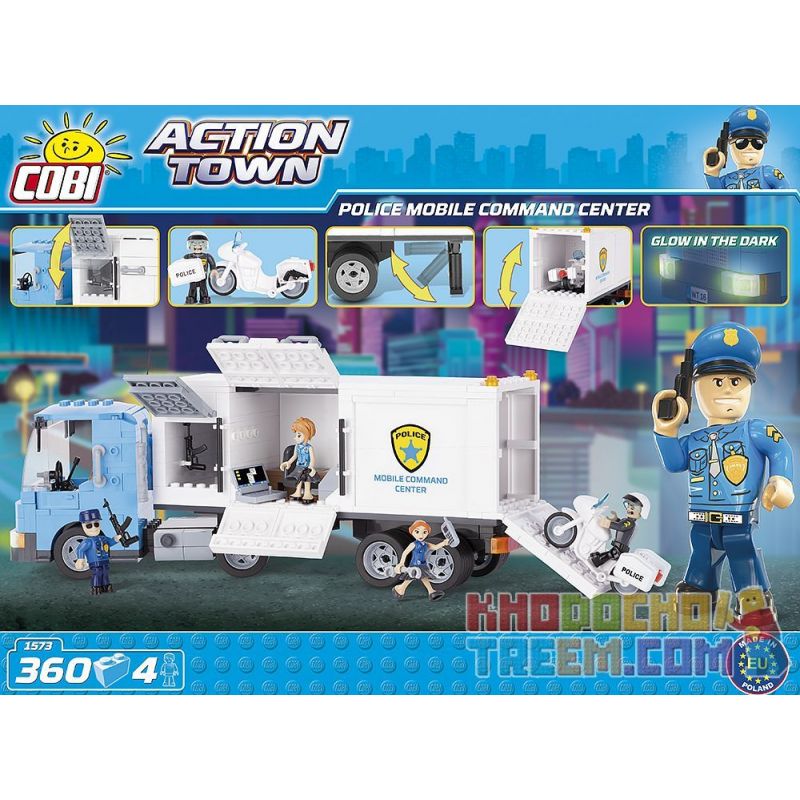 COBI 1573 non  TRUNG TÂM CHỈ HUY CẢNH SÁT CƠ ĐỘNG bộ đồ chơi xếp lắp ráp ghép mô hình City POLICE MOBILE COMMAND CENTER Thành Phố 360 khối