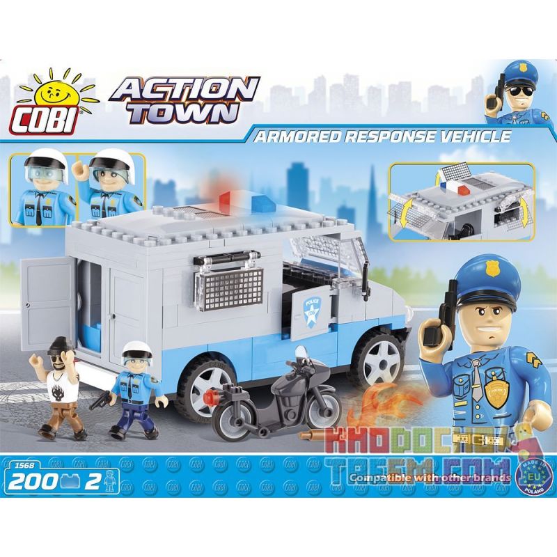 COBI 1568 non  XE PHẢN ỨNG BỌC THÉP bộ đồ chơi xếp lắp ráp ghép mô hình City ARMORED RESPONSE VEHICLE Thành Phố 200 khối