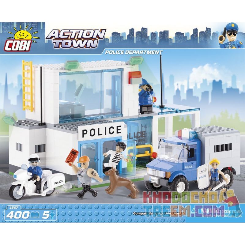 COBI 1567 non Lego ĐỒN CẢNH SÁT bộ đồ chơi xếp lắp ráp ghép mô hình City POLICE DEPARTMENT Thành Phố 400 khối