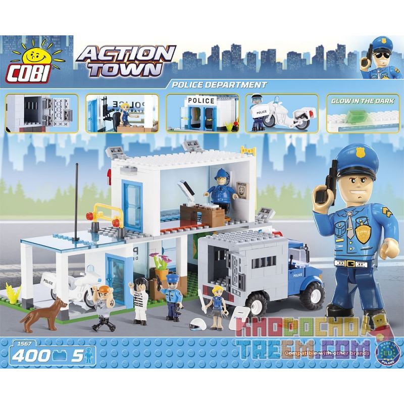 COBI 1567 non  ĐỒN CẢNH SÁT bộ đồ chơi xếp lắp ráp ghép mô hình City POLICE DEPARTMENT Thành Phố 400 khối
