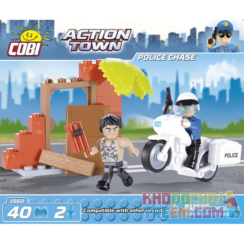 COBI 1560 non Lego CẢNH SAT ĐUỔI THEO bộ đồ chơi xếp lắp ráp ghép mô hình City POLICE CHASE Thành Phố 40 khối