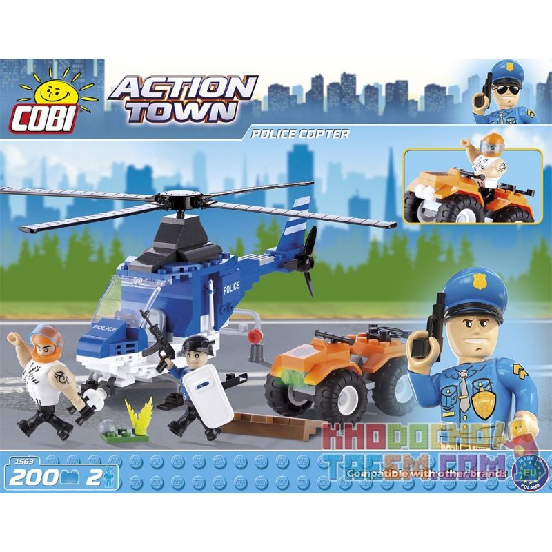 COBI 1563 non  TRỰC THĂNG CẢNH SÁT bộ đồ chơi xếp lắp ráp ghép mô hình City POLICE COPTER Thành Phố 200 khối
