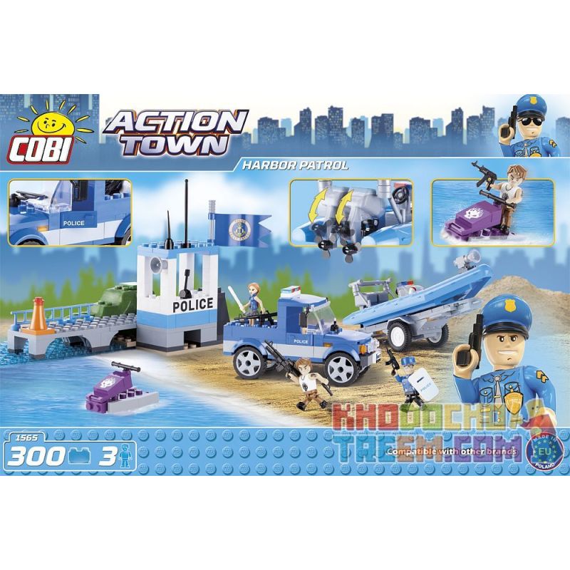 COBI 1565 non  TUẦN TRA CẢNG bộ đồ chơi xếp lắp ráp ghép mô hình City HARBOR PATROL Thành Phố 300 khối
