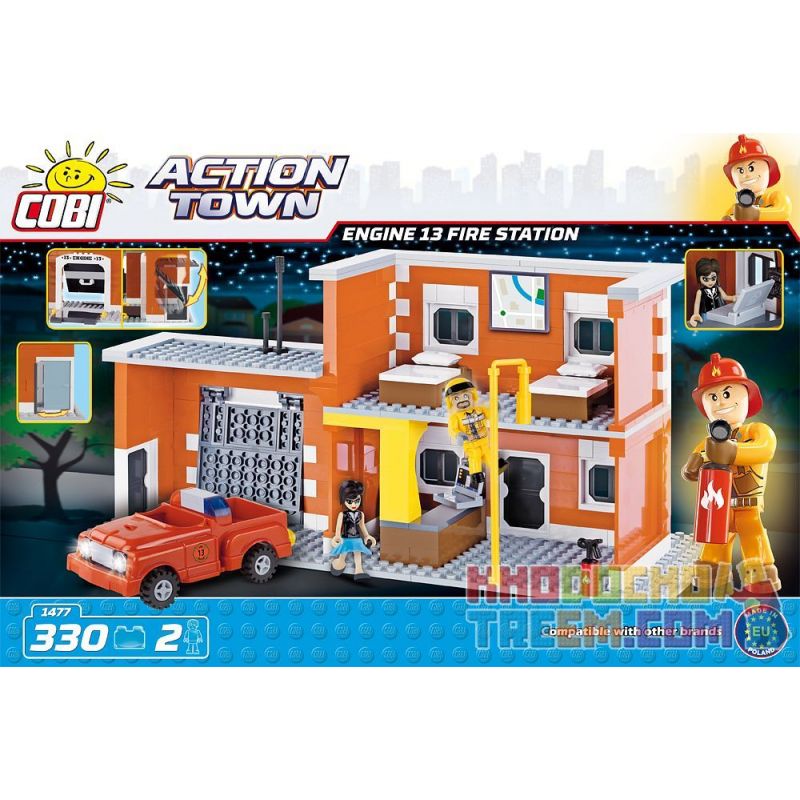 COBI 1477 non  TRẠM CỨU HỎA ĐỘNG CƠ 13 bộ đồ chơi xếp lắp ráp ghép mô hình City ENGINE 13 FIRE STATION Thành Phố 330 khối
