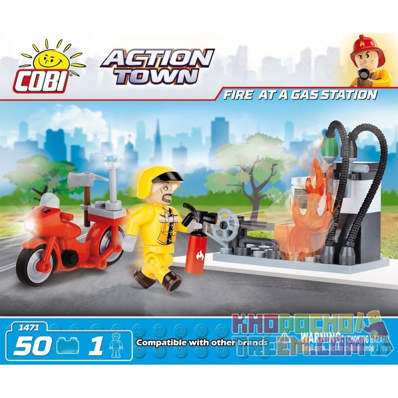 COBI 1471 non Lego CHÁY TRẠM XĂNG bộ đồ chơi xếp lắp ráp ghép mô hình City FIRE AT GAS STATION Thành Phố 50 khối