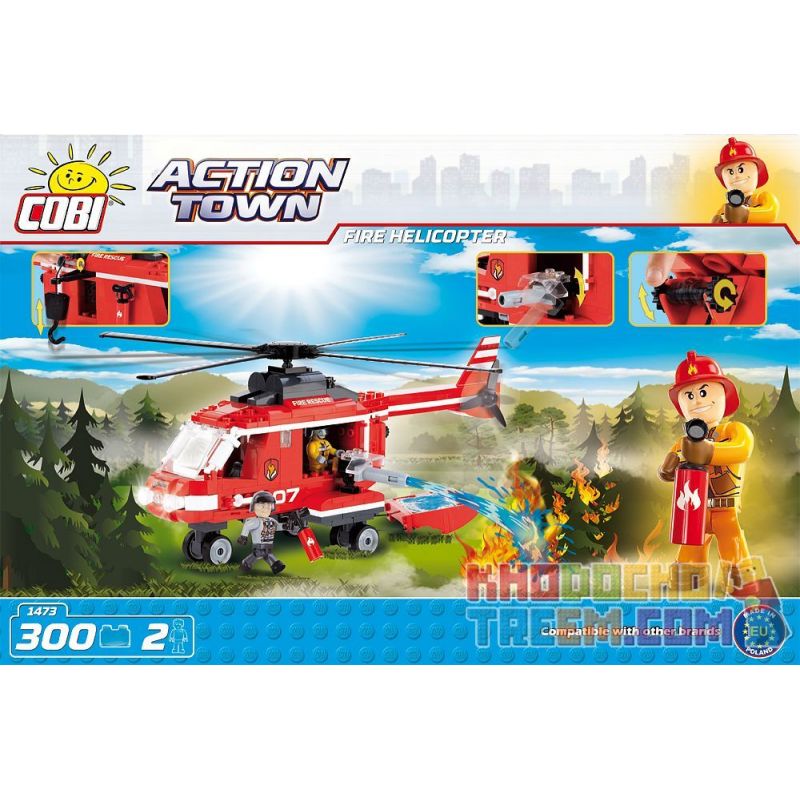 COBI 1473 non  TRỰC THĂNG CỨU HỎA bộ đồ chơi xếp lắp ráp ghép mô hình City FIRE HELICOPTER Thành Phố 300 khối