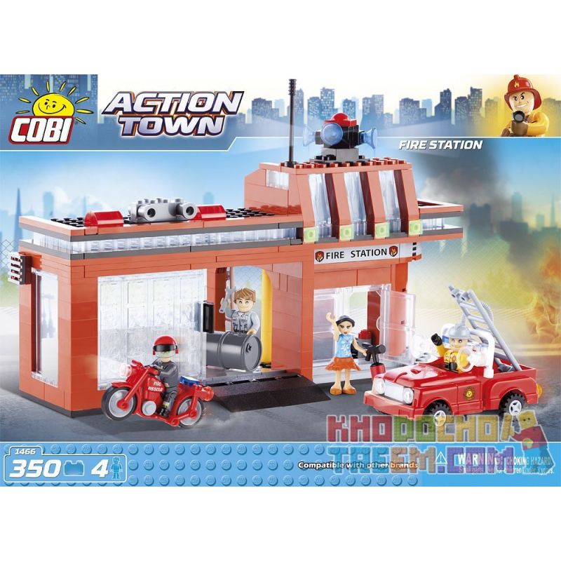 COBI 1466 non Lego SỞ CỨU HỎA bộ đồ chơi xếp lắp ráp ghép mô hình City FIRE STATION Thành Phố 350 khối