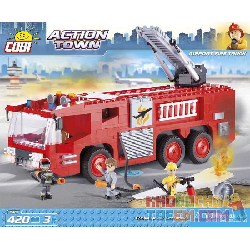 COBI 1467 non Lego XE CỨU HỎA SÂN BAY bộ đồ chơi xếp lắp ráp ghép mô hình City AIRPORT FIRE TRUCK Thành Phố 420 khối