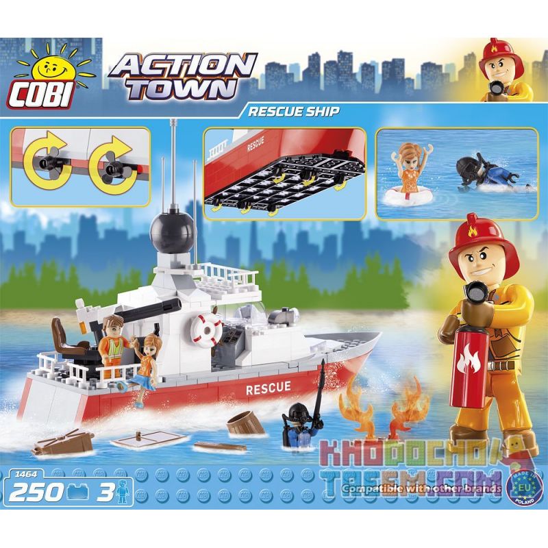 COBI 1464 non  TÀU CỨU HỘ bộ đồ chơi xếp lắp ráp ghép mô hình City RESCUE SHIP Thành Phố 250 khối