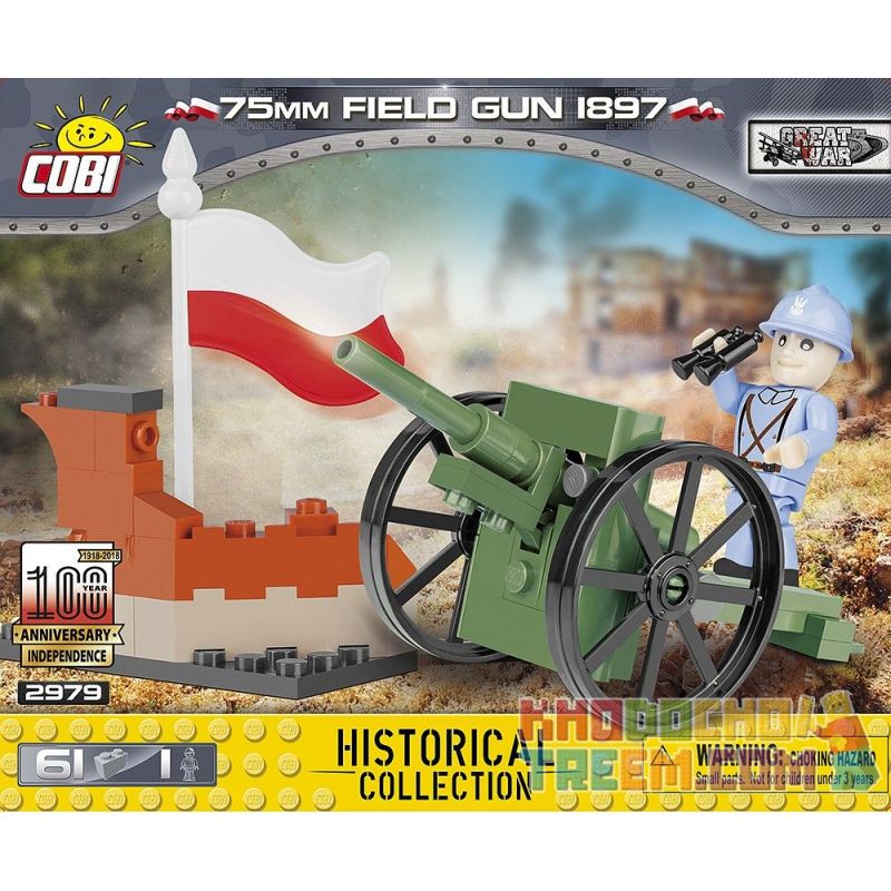 COBI CHARACTER BUILDING 2979 non Lego SÚNG TRƯỜNG M1897 75MM bộ đồ chơi xếp lắp ráp ghép mô hình Military Army 75 MM FIELD GUN 1897 Quân Sự Bộ Đội 61 khối