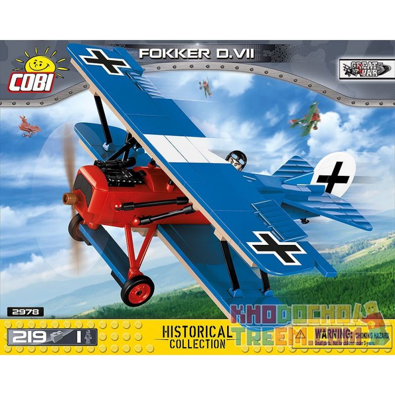 COBI 2978 non Lego MÁY BAY CHIẾN ĐẤU FOKKER D-VII bộ đồ chơi xếp lắp ráp ghép mô hình Military Army FOKKER D.VII Quân Sự Bộ Đội 219 khối