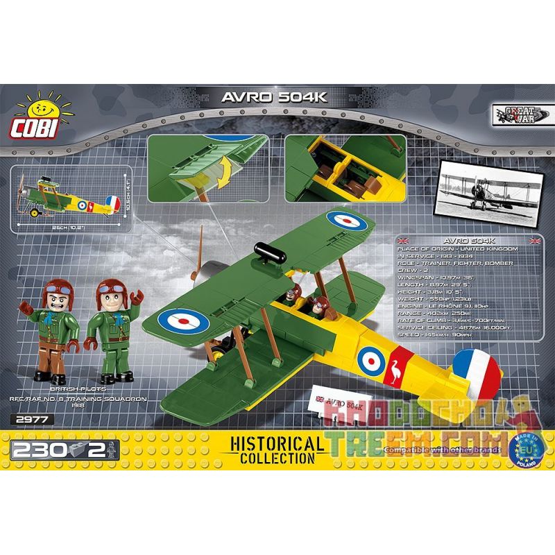 COBI 2977 non  MÁY BAY CHIẾN ĐẤU APHRODITE 504 bộ đồ chơi xếp lắp ráp ghép mô hình Military Army AVRO 504K Quân Sự Bộ Đội 230 khối