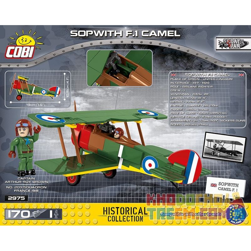 COBI 2975 non  MÁY BAY CHIẾN ĐẤU LẠC ĐÀ SOPWITH bộ đồ chơi xếp lắp ráp ghép mô hình Military Army SOPWITH F.1 CAMEL Quân Sự Bộ Đội 170 khối