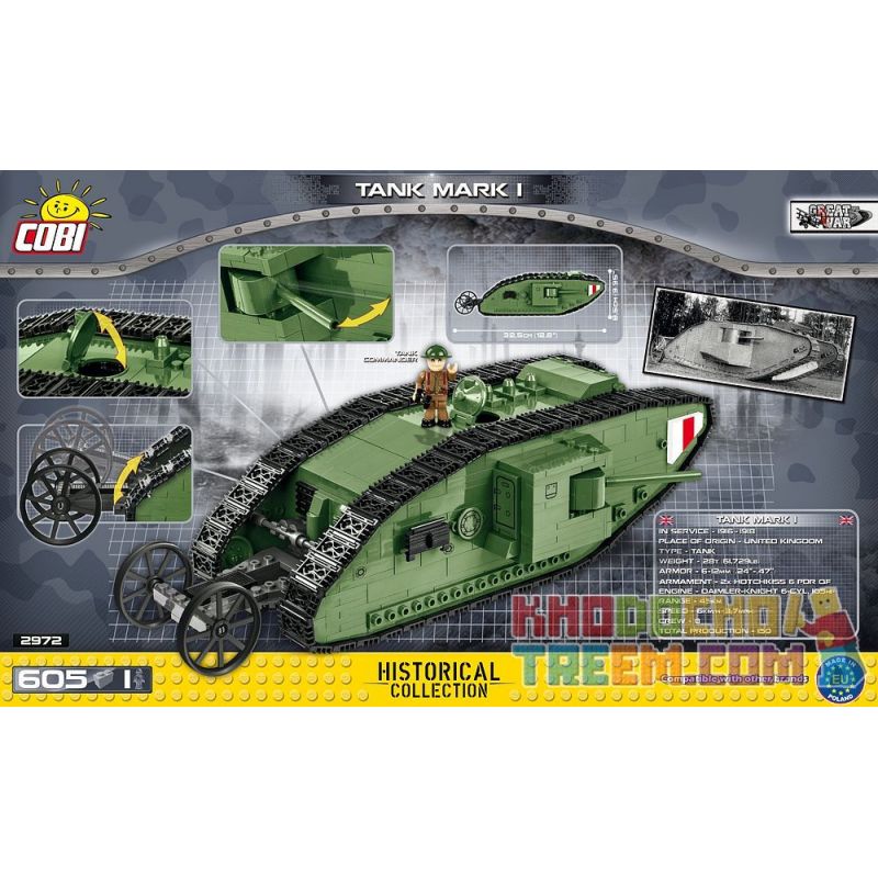 COBI 2972 non  ĐÁNH DẤU TÔI XE TĂNG bộ đồ chơi xếp lắp ráp ghép mô hình Military Army TANK MARK I Quân Sự Bộ Đội 605 khối COBI 2972 non  ĐÁNH DẤU TÔI XE TĂNG bộ đồ chơi xếp lắp ráp ghép mô hình Military Army TANK MARK I Quân Sự Bộ Đội 605 khối